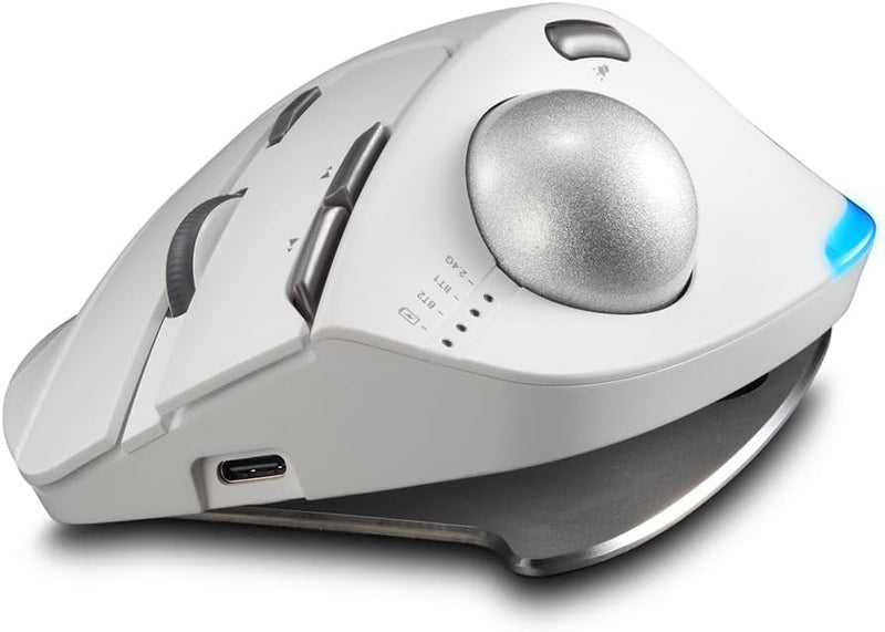 ZELOTES Trackball Mouse,Rechargeable Wireless Bluetooth Mouse,4800 DPI (5-Level Adjustable), Dual Mode (BT 5.0/3.0 + 2.4G USB Receiver),LED Lighting,Ergonomic Design,for Laptop, PC, Pad (White) - Image 2